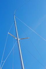 Fototapeta premium Preparation of the mainsail halyard before tying mainsail