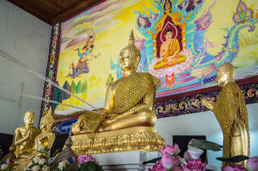 Golden Buddha  in temple named  Wat Nomg O , Chanthaburi, Thailand.   