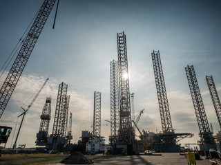 Fototapeta na wymiar Oil rigs in Esbjerg harbor, Denmark