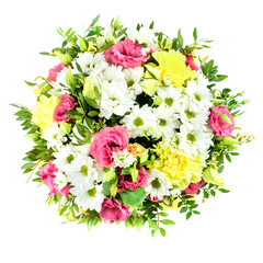 box composition with fresh flowers on a white background isolate