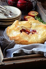 Homemade Plum cake on filo pastry