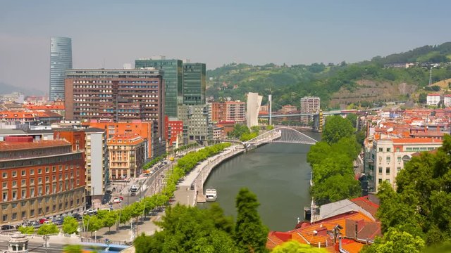 Zoom in timelapse of Bilbao in a summer day