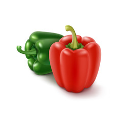 Two Colored Green and Red Sweet Bulgarian Bell Peppers, Paprika