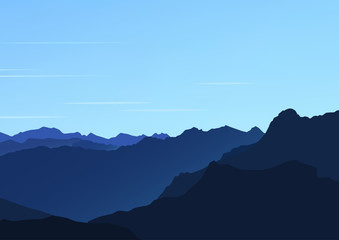 Evening mountain landscape. Vector website background or header.