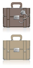 Vintage leather briefcase for documents, a set of two colors. One of the briefcases is equipped with handcuffs.