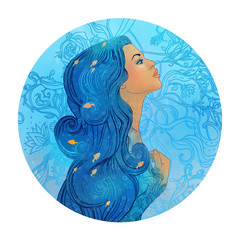 Illustration of aquarius astrological sign as a beautiful girl
