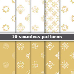 Damask elegant wallpaper. Setb of seamless vector background. Grey and golden colors. Textile design.