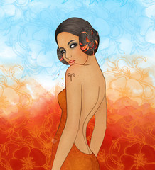 Illustration of aries astrological sign as a beautiful girl