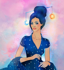 Illustration of libra  astrological sign as a beautiful girl