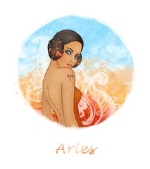 Aries zodiac sign as a beautiful girl