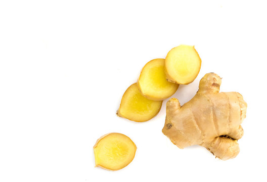 Fresh ginger on white background, raw material for cooking