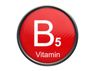 B5 vitamin symbol on red glossy round icon isolated on white background