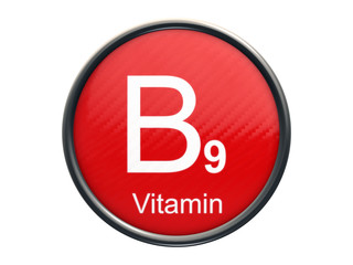 b9 vitamin symbol on red glossy round icon isolated on white background