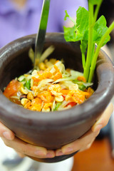 Hot papaya salad, famous Thai food called 