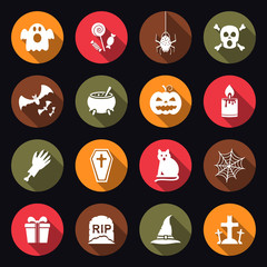 Halloween icons with long shadow