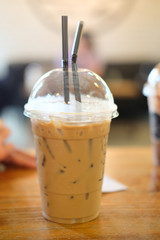 ice coffee and cappuccino in plastic cup