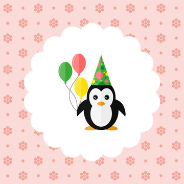 Penguin in the cap and with balloons