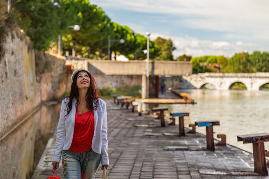 Woman Walking On Quay