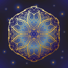 Gold mandala on black background