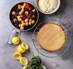 Lemon Cake with colorful raspberries