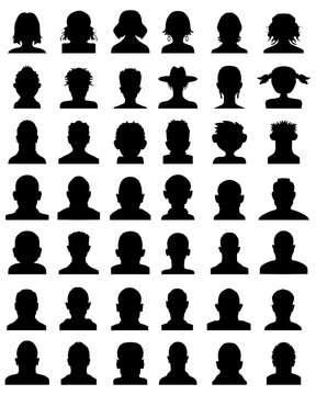 Black silhouettes of avatar profile, vector