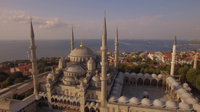 Aerial footage of Blue Mosque  in Istanbul city. 4K