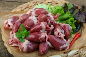 Raw chicken hearts