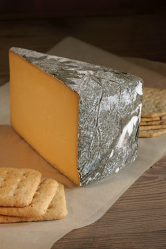 Cornish Yarg Cheese semi-hard cheese wrapped in nettle leaves made in Cornwall England