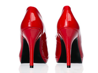 Red high heels shoes back view