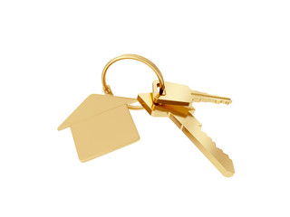 Key with blank golden label. 3D rendering