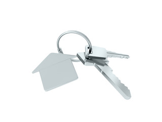 Key with blank golden label. 3D rendering