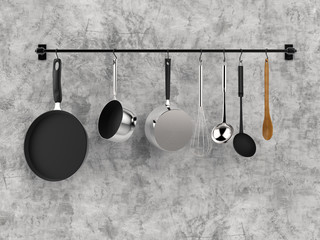 kitchen rack hanging with kitchen utensils
