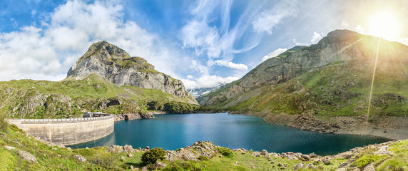 Fototapeta na wymiar Gloriettes lake - is an artificial lake formed with the Gloriettes dam on the Gave d'Estaube river in the Hautes-Pyrenees, France