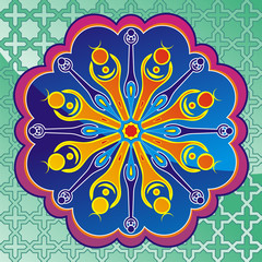 oriental pattern with lotus and dharma wheel