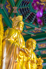 Golden buddha statue in Chinese temple Thailand. (Wat Leng Noei