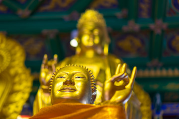 Golden buddha statue in Chinese temple Thailand. (Wat Leng Noei