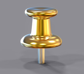 3D Isolated Golden Pushpin. Business Memo Reminder Concept.