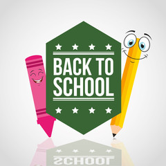 back to school with character supplies vector illustration design