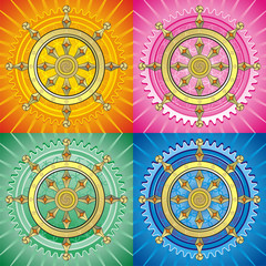 oriental pattern with lotus and dharma wheel - obrazy, fototapety, plakaty