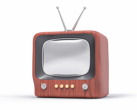 3d Isolated Wood Small TV Television. Retro Vintage Concept.