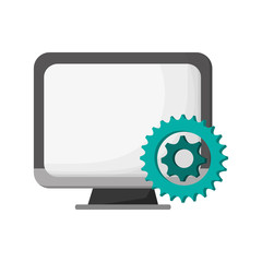 flat design computer and gears  icon vector illustration