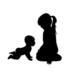 Vector silhouette of siblings.