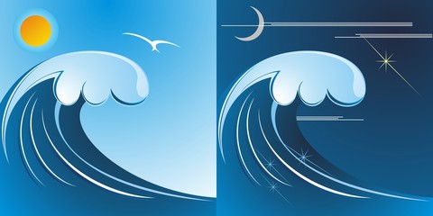 tsunami on the sea day and night