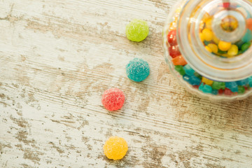 Glass bowl full of jelly beans