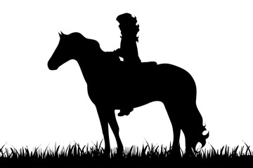Vector silhouette of a child on horseback.