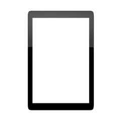 Computer tablet with blank white screen isolated on white background.