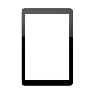 Computer tablet with blank white screen isolated on white background.