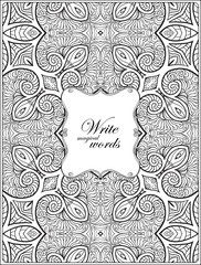 Ornamental pattern with decorative frame for text. Anti stress coloring book for adult. Outline drawing coloring page.