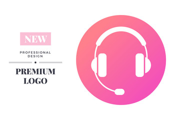 Modern color icon design. Vector Headphones with Microphone sign