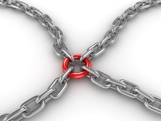 Chain fastened by a red ring